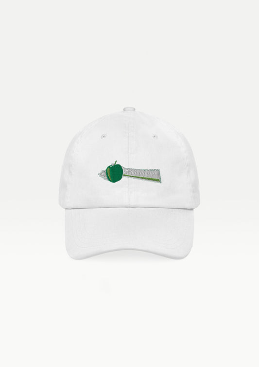 Hand with apple White cap